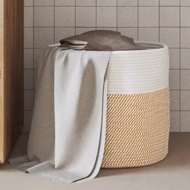 Berkfield Cotton Open Weave Storage Basket in Brown and White, W: 40 cm, D: 35 cm, H: 35 cm