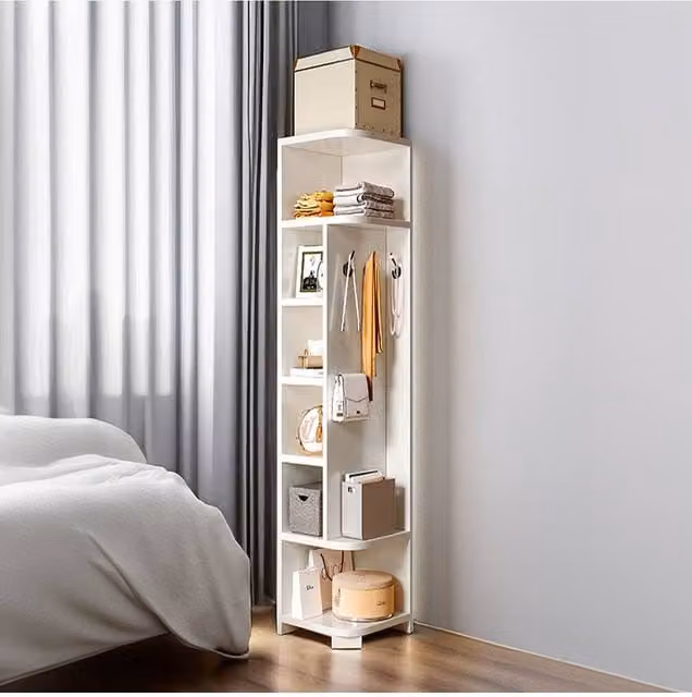 Living and Home Open-Style Corner Storage Rack with Hooks in White