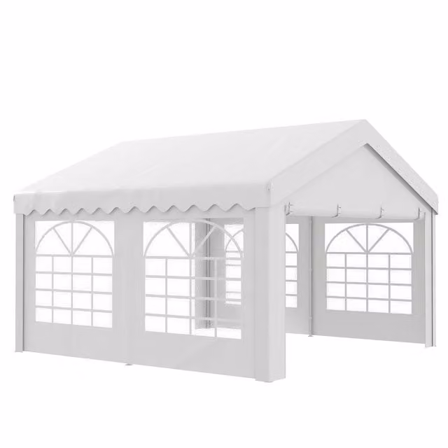 Outsunny White Heavy Duty Garden Party Tent with Removable Sidewalls and Double Doors, W 400 x D 400 x H 280 cm