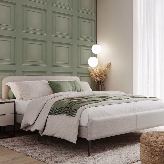 Belgravia Decor Amara Panel Geometric Modern Wood Look Wallpaper in Green