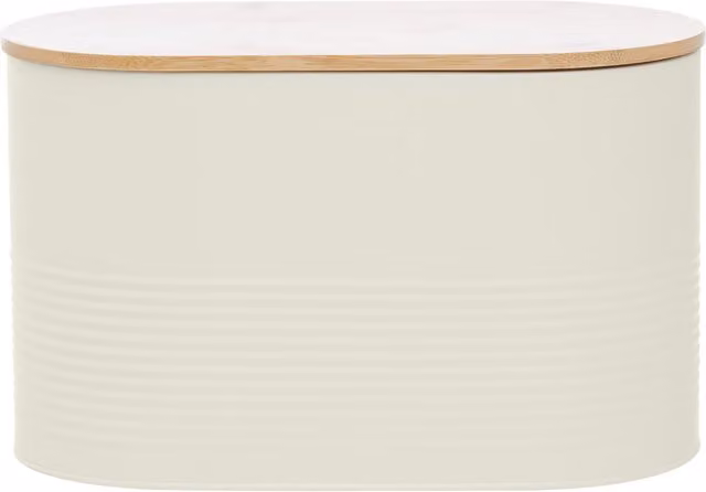 Orsina Airtight and Leakproof Bread Bin in Beige and White with Metal and Bamboo Details