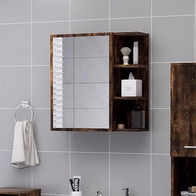 Berkfield Home Smoked Oak Bathroom Mirror Cabinet, Brown, W: 62.5 cm, D: 20.5 cm, H: 64 cm