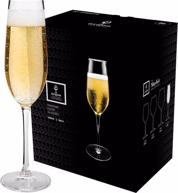 Argon Tableware Mayfair Lead-Free Crystal Champagne Flutes, 210ml, Pack of 24, Transparent