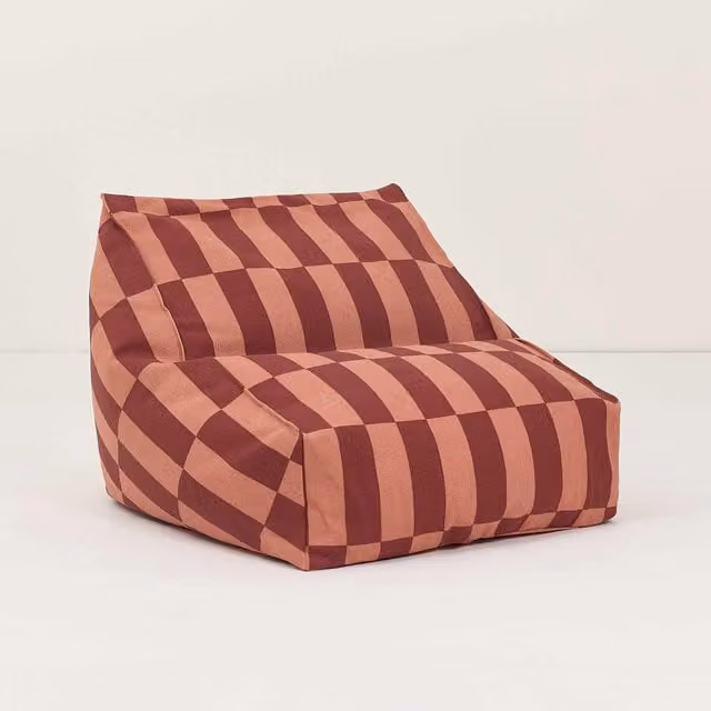 Nobodinoz Vibes Armchair Beanbag in Maroon Tiles Red Geometric Cotton with Removable Cover, W/D/H: 68 x 60 x 40 cm
