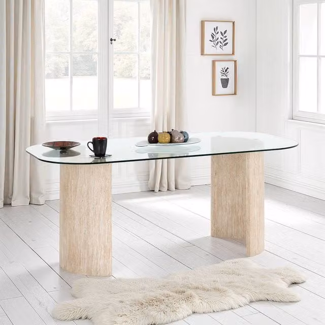 Seconique Modena Oval Dining Table with Glass Top in Beige