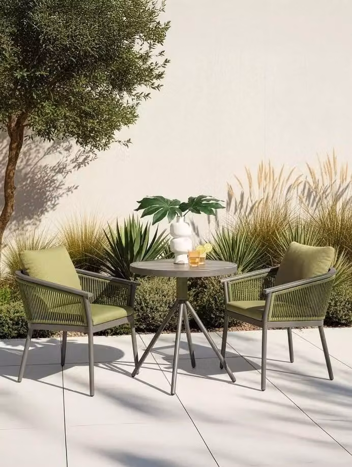 Verde Bistro Set Grey Powder Coated Aluminium Outdoor Garden Furniture