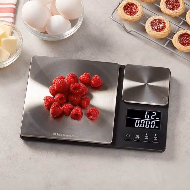 KitchenAid Dual Platform Digital Kitchen Scale in Black with Stainless Steel Finish, 5000g and 500g Capacity