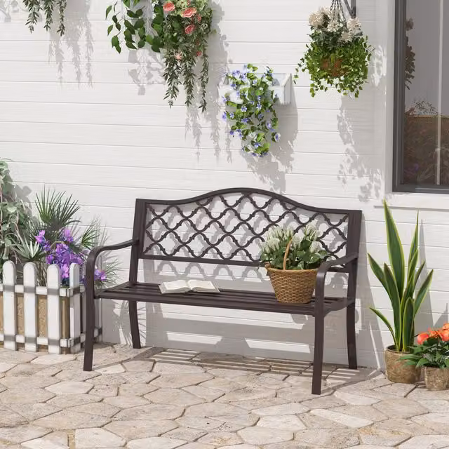 Outsunny Antique Style 2 Seater Outdoor Garden Bench in Brown