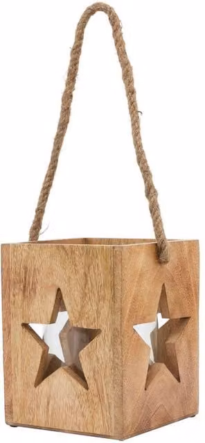 Hill Interiors Wooden Star Tealight Holder in Brown, H 16 cm x W 19 cm x D 19 cm