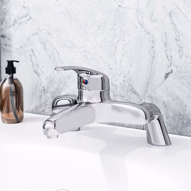 Nes Home Chrome Modern Design Deck Mounted Bath Filler Tap in Silver