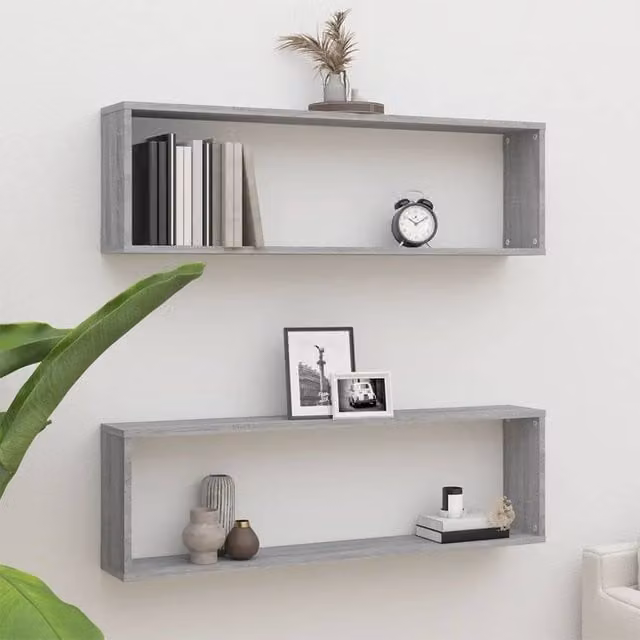 Berkfield Home Wall Mounted Cube Shelves, 2 Piece Set, Grey Sonoma, W: 100 cm, D: 30 cm, H: 15 cm
