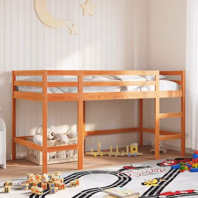 Berkfield Home Kids' Loft Bed in Waxed Brown Solid Pine with Ladder, W/D/H: 200 x 80 x 80 cm