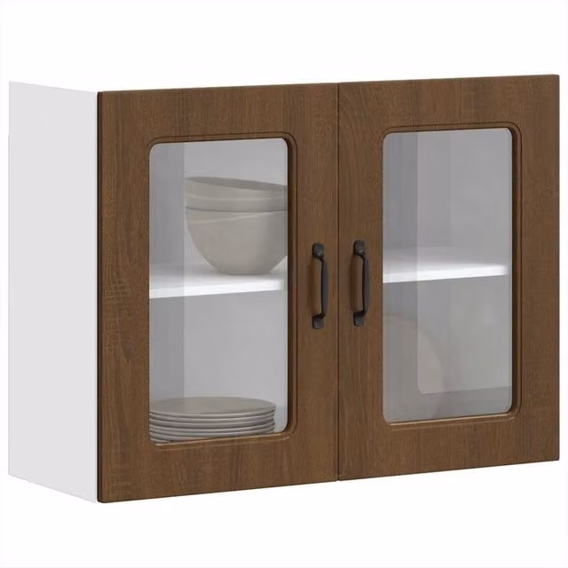 Berkfield Home Kalmar Modern Wall Mounted Kitchen Cabinet with Glass Doors in Brown Oak