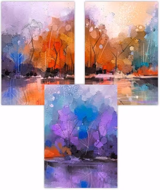 ARTZE Set of 3 Abstract Boho Nature Landscape Paper Posters in Purple, Orange and Multicolour, W: 30 cm, H: 42 cm