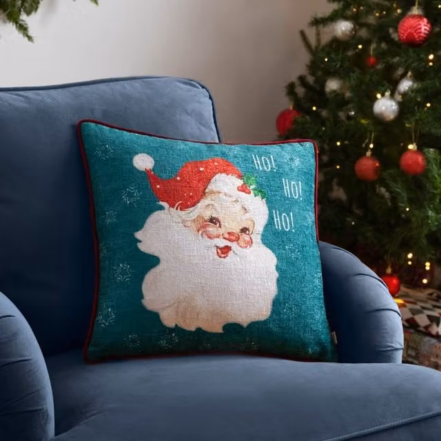 Riva Home Christmas Graphic Square Velvet Cushion, Multicolour, W/D/H: 43 x 43 x 43 cm
