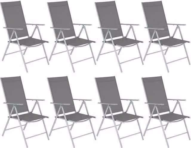 tectake Set of 4 Folding Garden Chairs with Adjustable Backrests and Armrests in Silver Mesh Fabric