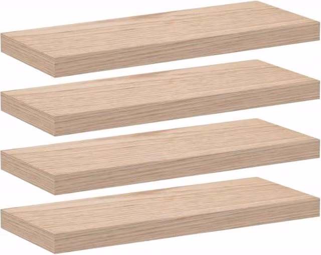 Berkfield Home Floating Shelves, 4 Piece Set in Beige Oak, W/D/H: 60 x 23.5 x 4 cm