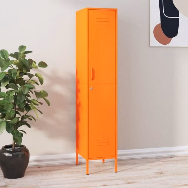 Berkfield Home Freestanding Metal Locker Cabinet in Orange, W/D/H: 35 x 46 x 180 cm