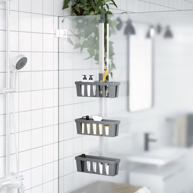 Berkfield Home Adjustable Aluminium Shower Hanger Shelf in Silver, W: 30 cm, D: 15 cm, H: 67-105 cm