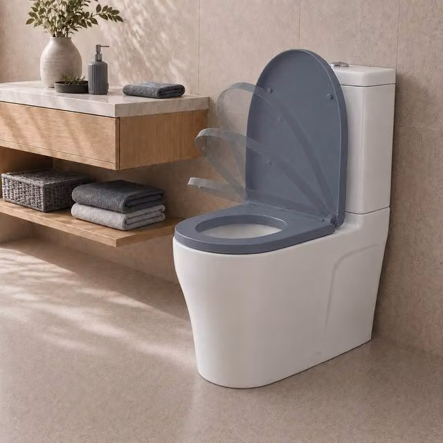 Futura D-Shaped Soft Close Toilet Seat in Grey with Quick Release and Removable Features, Width: 50 cm