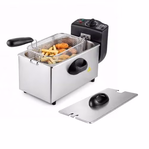 Spector 3L Deep Fat Fryer, 2000W Stainless Steel Electric Chip Fryer in Silver with Adjustable Temperature 90-190°C and Removable Non-Stick Bowl