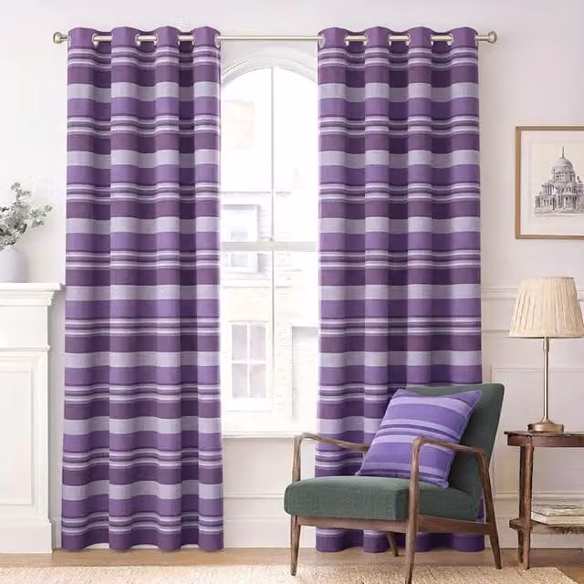 Homescapes Morocco Striped Cotton Curtain Pair in Purple, W: 182 cm, H: 167 cm
