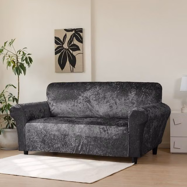 Home Republic Charcoal Crushed Velvet Stretch 3 Seater Sofa Cover