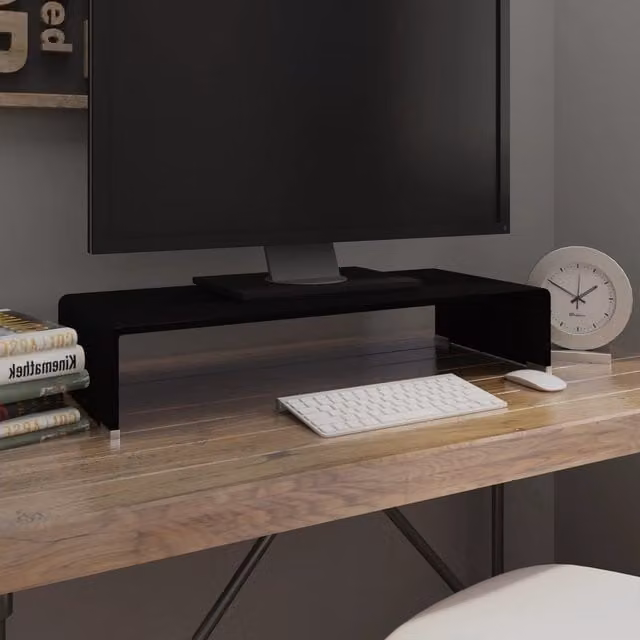 Berkfield Home Black Glass TV Stand and Monitor Riser, W/D/H: 70 x 30 x 13 cm