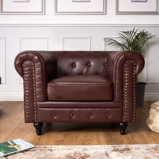 Bravich LTD Chesterfield Faux Leather Button-Tufted 1 Seater Armchair in Brown
