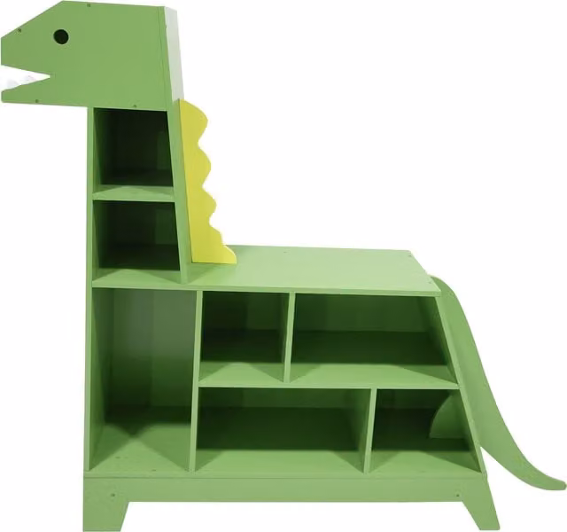 Teamson Kids Dinosaur Bookcase and Toy Organiser for Children in Green