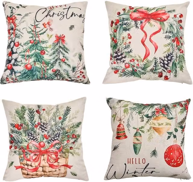 Living and Home Christmas Themed Multicolour Plush Decorative Pillow Case