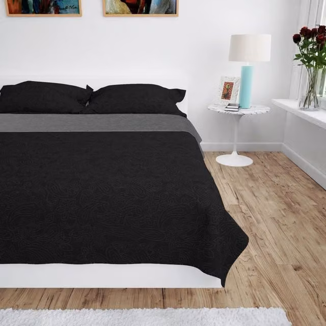 Berkfield Home Reversible Quilted Microfibre Bedspread in Grey and Black, W: 230 cm, D: 260 cm