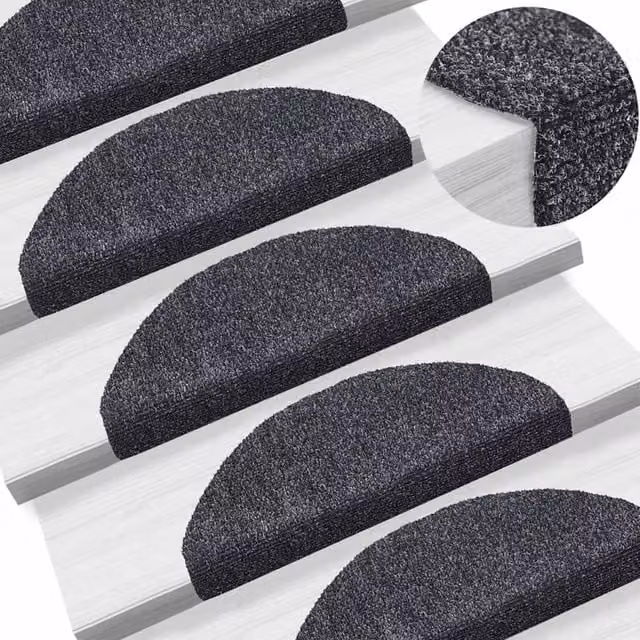 Berkfield Home Self-adhesive Stair Mats, 10 Pieces, Dark Grey, W/D/H: 65 x 21 x 4 cm