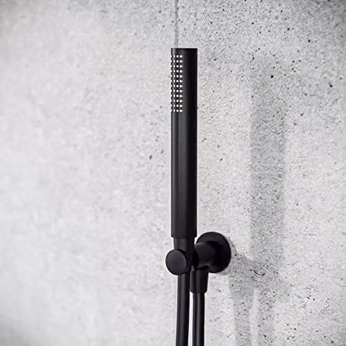 Nes Home Matte Black Modern Round Hand Held Shower Head with Brass Bracket Holder