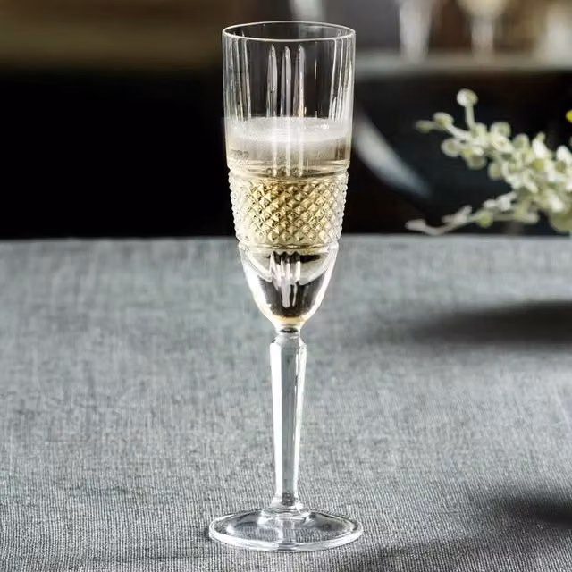 RCR Geometric Crystal Glass Champagne Flutes, Transparent, 190 ml, Set of 12