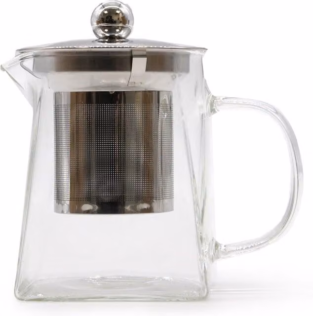 KDMK Transparent Glass Teapot with Stainless Steel Infuser, Stovetop Safe, Clear and Yellow