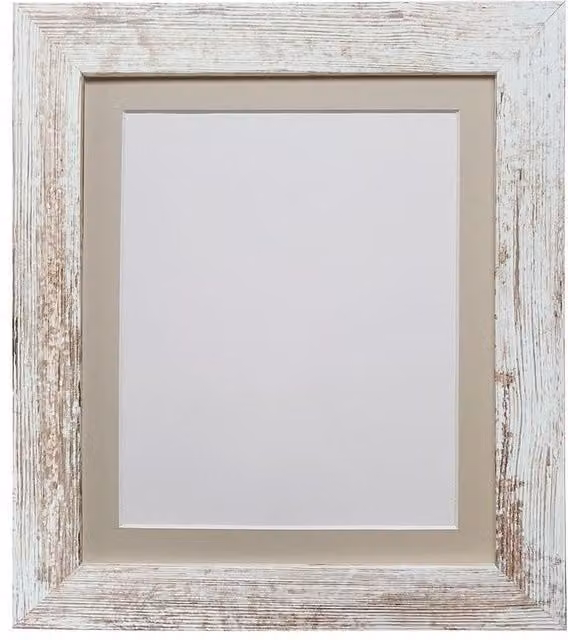 Frames & Mirrors 4U Metro Rectangular Picture Frame in Distressed White with Light Grey Mount for 24 x 18 Inch Images