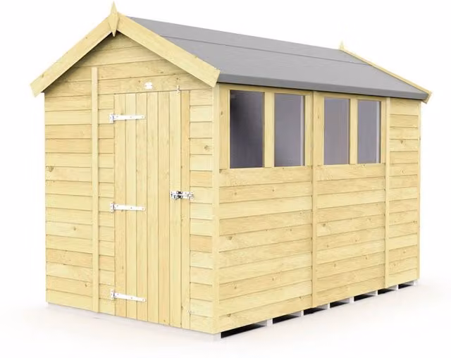 Buttercup Farm Apex Wooden Garden Shed with Single Door and Windows in Brown, W214 x D302 x H217 cm