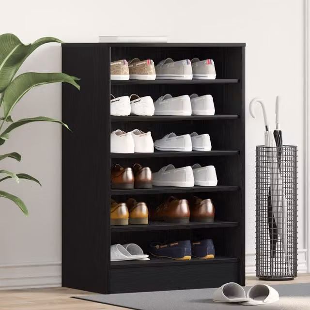 Berkfield Home Black Oak Shoe Cabinet with Internal Shelves, W/D/H: 60 x 35 x 92 cm