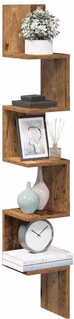 Berkfield Home Wall Mounted Corner Shelf in Brown Old Wood, W/D/H: 20 x 20 x 127.5 cm