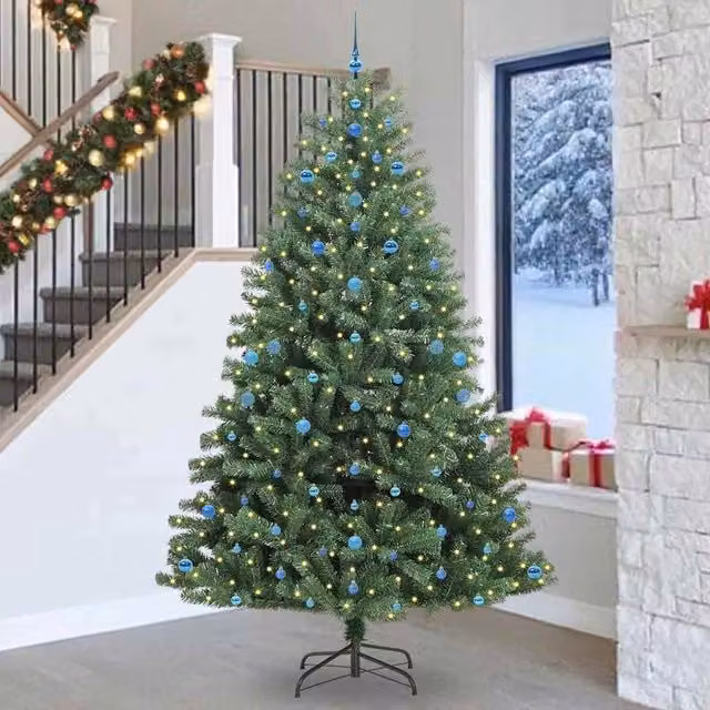 Berkfield Home Artificial Hinged Christmas Tree in Green, Height: 270 cm