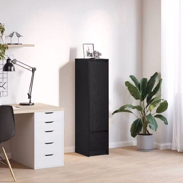 Berkfield Home Modern Black Oak Highboard with Hinged Doors and Internal Shelves, W/D/H: 29.5 x 34 x 119.5 cm
