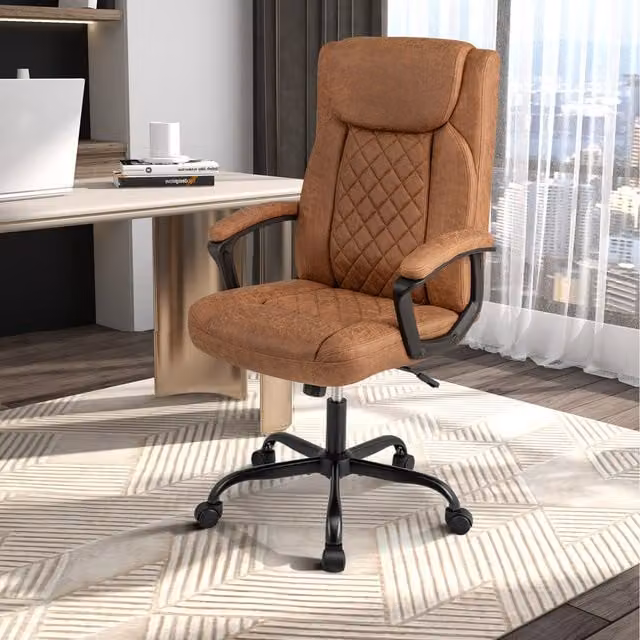 COSTWAY Modern Brown Synthetic Leather Executive Office Chair with Headrest and Armrests
