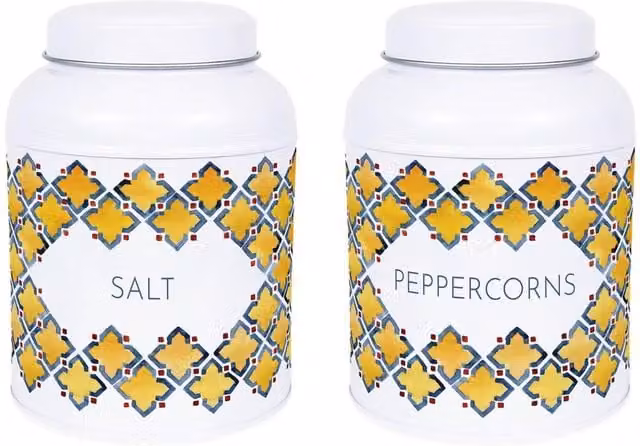 Purely Home Portuguese Tile Salt Canister with Domed Lid, Floral Design in White, Gold and Multicolour, 220g