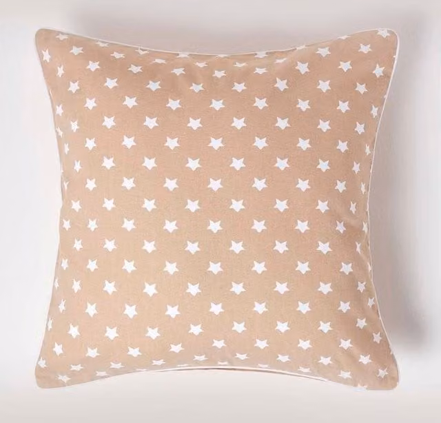 Homescapes Cotton Stars Square Cushion Cover in Beige White, W/D/H: 60 x 60 x 1 cm