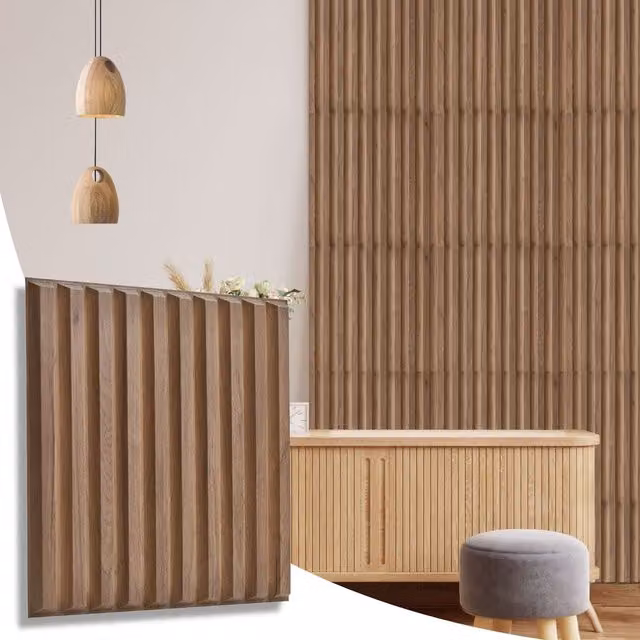 NOVECRAFTO 3D Fluted Line PVC Wall Panels, Brown Matte Geometric Cladding, W/D/H: 50 x 50 x 0.25 cm
