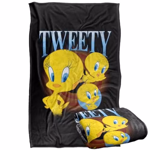 Warner Bros. Looney Tunes Tweety Super Soft Fleece Throw Blanket, Multicolour