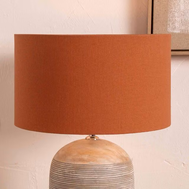 Ruma Terracotta Brown Cylinder Cotton Lampshade for Table and Floor Lamps, Diameter: 40.64 cm