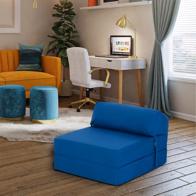 Ready Steady Bed Water Resistant Folding Single Z Futon Sofa Bed with Headrest in Blue