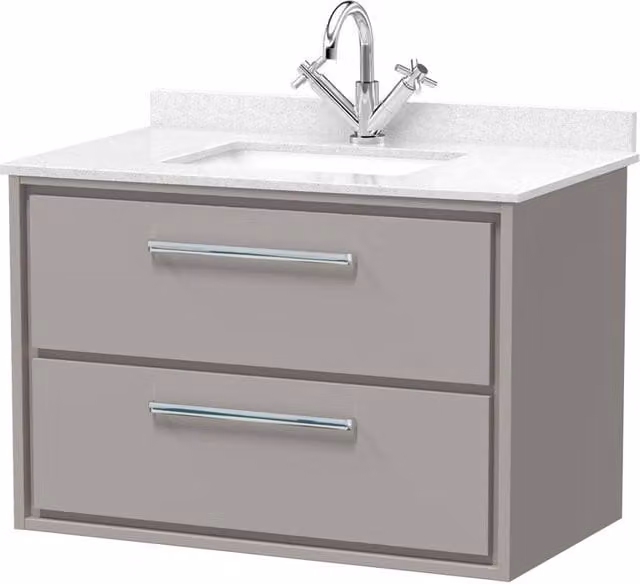 Balterley Modern Wall Mounted 2 Drawer Bathroom Vanity Unit with Stone Worktop and Basin in Pebble Grey, W/D/H: 80 x 47 x 61.7 cm